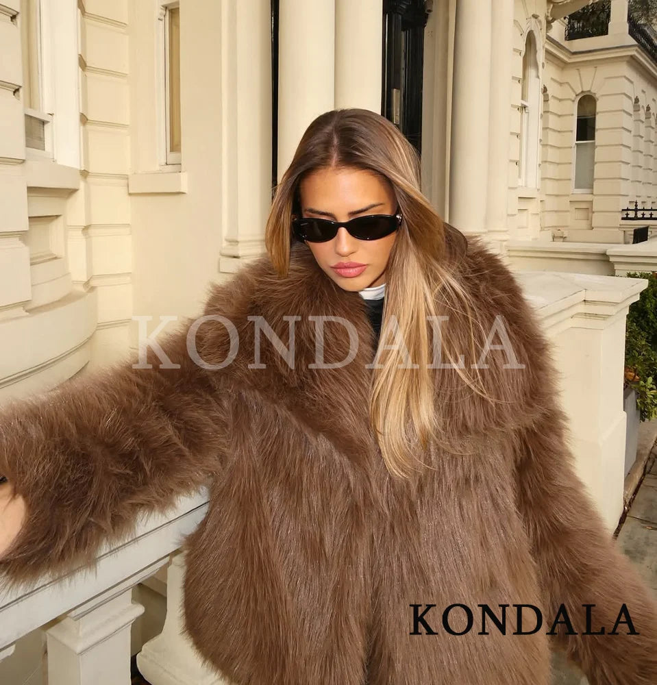 Vintage Fur Jacket Coat Women Autumn Winter Warm Casual Loose Coat Trendy Faux Fur Lapel Coat 2026 Fashion Elegant Ladies Coat