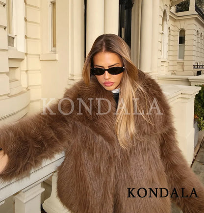 Giacca vintage in pelliccia da donna, cappotto caldo casual ampio per autunno/inverno, cappotto alla moda con revers in pelliccia sintetica, cappotto elegante da donna 2026.