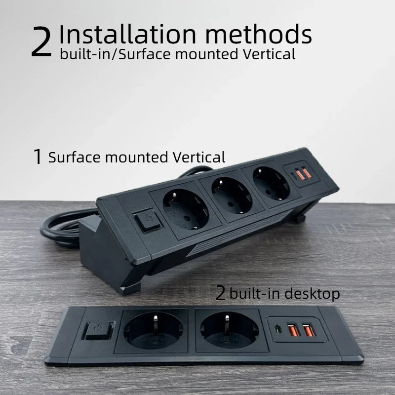 FUNAYA Built-in Desktop Hidden Socket EU KR Concealed Sockets with USB Type-c Power Electric AC Vertical Outlets for Furniture
