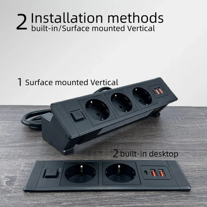FUNAYA Built-in Desktop Hidden Socket EU KR Concealed Sockets with USB Type-c Power Electric AC Vertical Outlets for Furniture