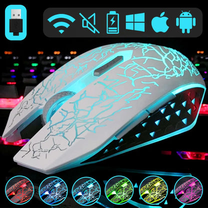 Mouse da gioco ergonomico wireless 2.4G RGB silenzioso 1600 dpi ricaricabile meccanico per PC laptop computer gamer
