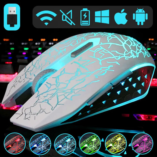 Mouse da gioco ergonomico wireless 2.4G RGB silenzioso 1600 dpi ricaricabile meccanico per PC laptop computer gamer