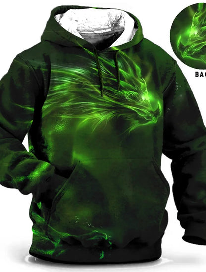 Felpa con cappuccio da uomo con stampa grafica di drago per il Capodanno cinese, stampa animalier, classica casual, pullover 3D, streetwear, maniche lunghe.