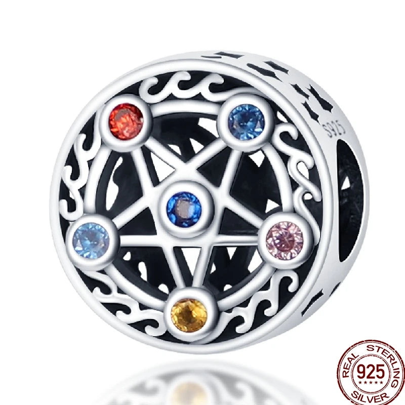 Squisito elemento a stella cava rotonda in argento sterling 925 a forma di fiore, adatto per braccialetti originali fai da te da 3 mm in argento 925