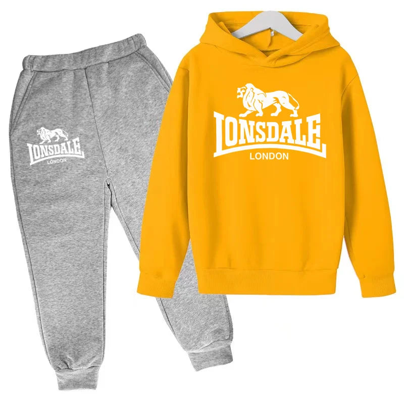 Felpa con cappuccio alla moda per bambini, tuta con stampa leone per ragazzi, cappotto per bambine dai 3 ai 12 anni, top + pantaloni, set sportivo casual da jogging, affascinante