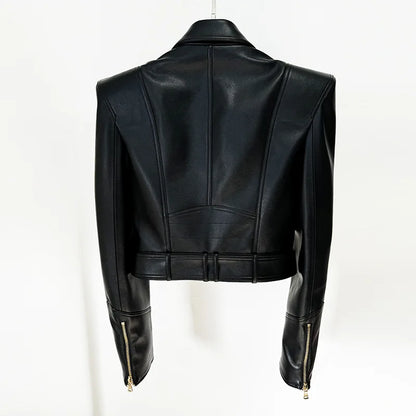Giacca corta da motociclista da donna di alta qualità, modello 2025, con cerniera e doppiopetto, stile chic e di tendenza.