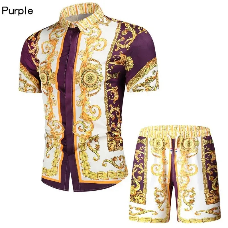 Hawaiian 2PCS Shirts Suits Men Fashion 3D Luxury Print Shirts+Shorts Two Piece Sets Hawaii Shirts Floral Beach Shirt Sets Beach