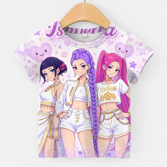 T-shirt da ragazza Hunterrix, demone K-Pop coreana, molto venduta, a maniche corte, ideale per l'estate e perfetta per i viaggi quotidiani.