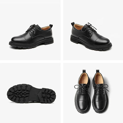 BEAUTODAY Scarpe Derby da donna in vera pelle, basse, punta tonda, allacciatura, tacco quadrato, casual, Oxford, fatte a mano 21529