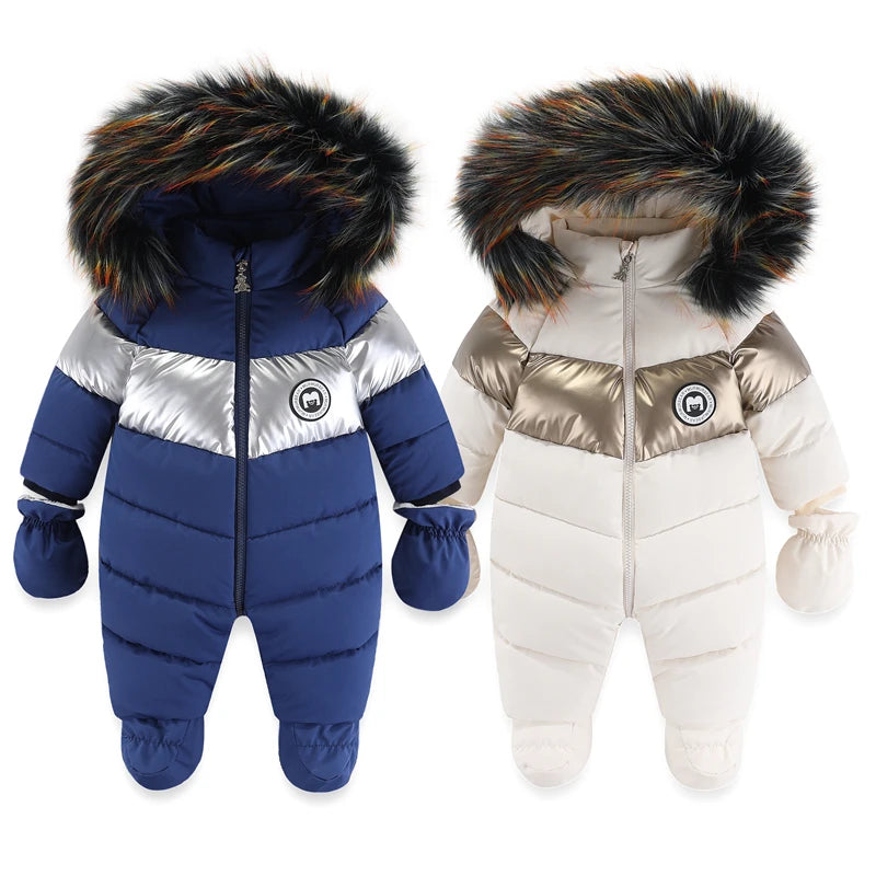 Tutina invernale per neonati con guanti, abbigliamento caldo per bambine, set di abbigliamento con cappuccio per bambini, tuta imbottita per bambini da 0 a 24 mesi.