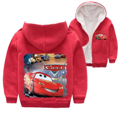 Cappotto invernale spesso per bambini con personaggi dei cartoni animati Pixar Cars, Saetta McQueen, per neonati e bambini, giacca con cerniera e maglione.