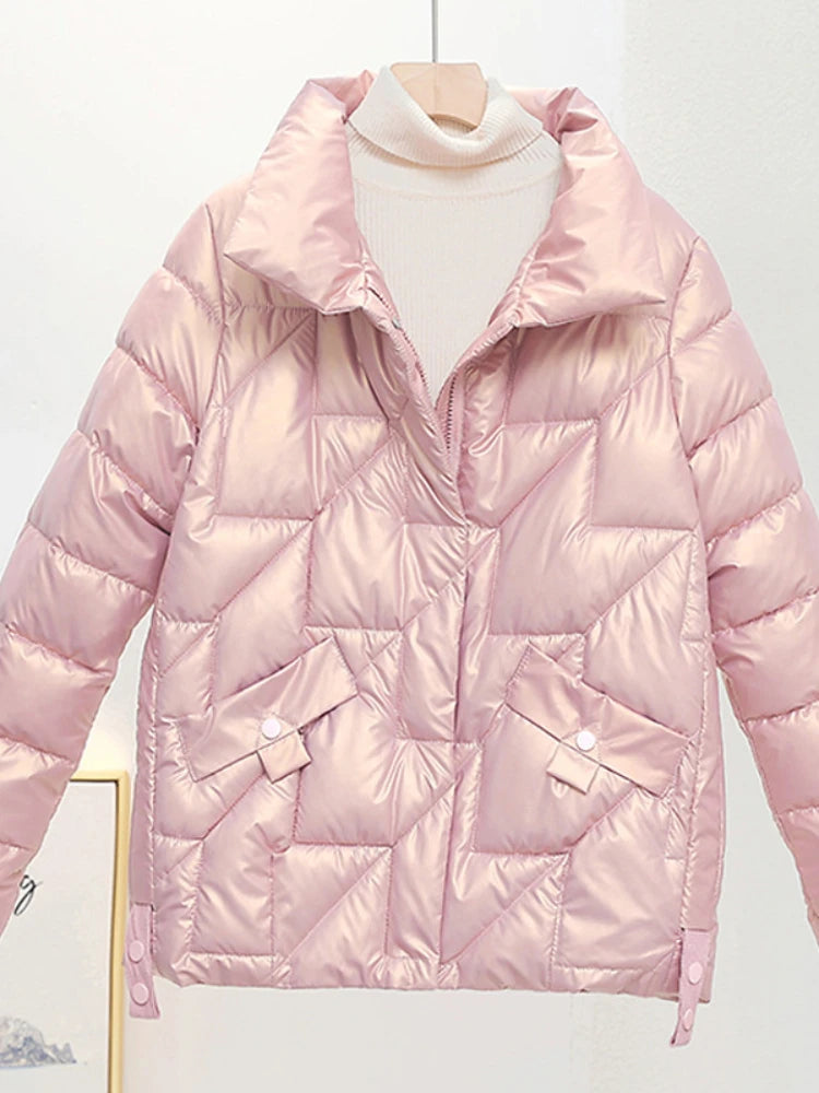 Women Jacket Winter Parkas Female 2025 New Glossy Down Cotton Jackets Stand Collar Casual Warm Parka Short Coat Female Outwear