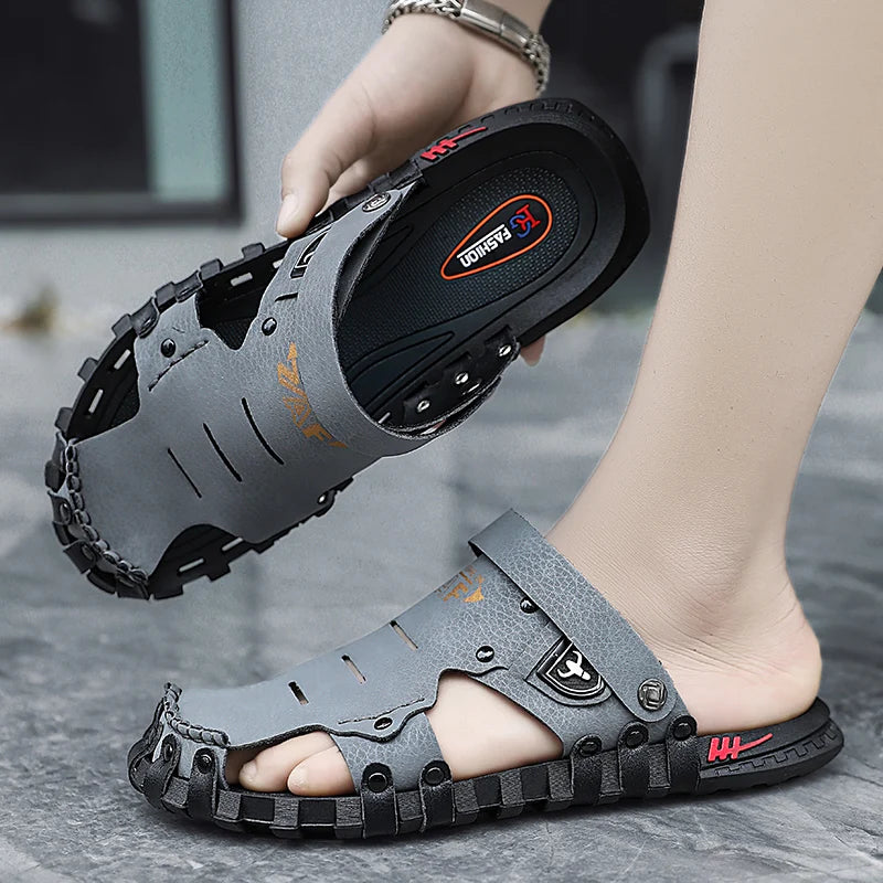 Ciabatte da uomo con punta chiusa, stile strada/spiaggia, antiscivolo, morbide e leggere, taglie forti 45 46, scarpe estive alla moda, casual e moderne.