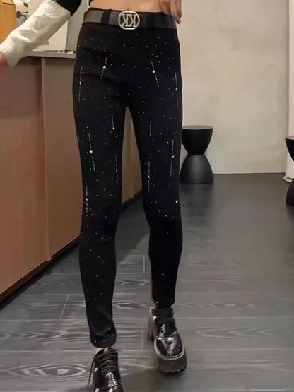Pencil pants high-end heavy industry star Jeans 2025 New hot elastic women's European station waist belt