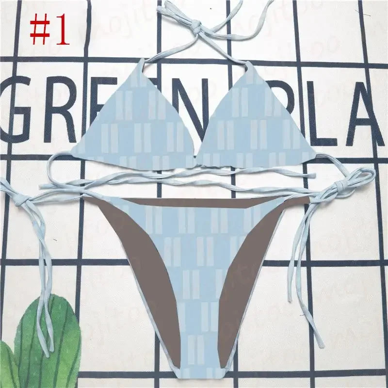 The 2025 high-waisted bikini letter print swimsuit is the latest V-neck swimsuit for women in summer