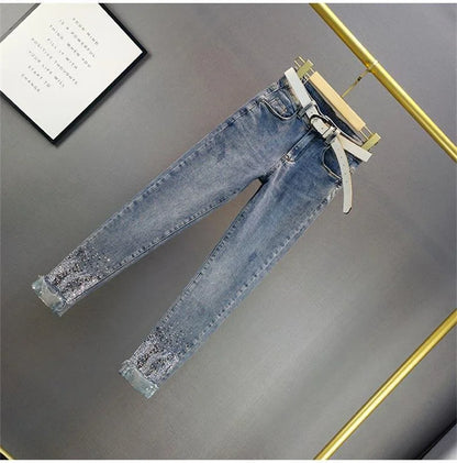 Nuovi jeans a vita alta da donna, modello slim, con fori audaci, in denim, pantaloni casual da cowboy, pantaloni da donna.