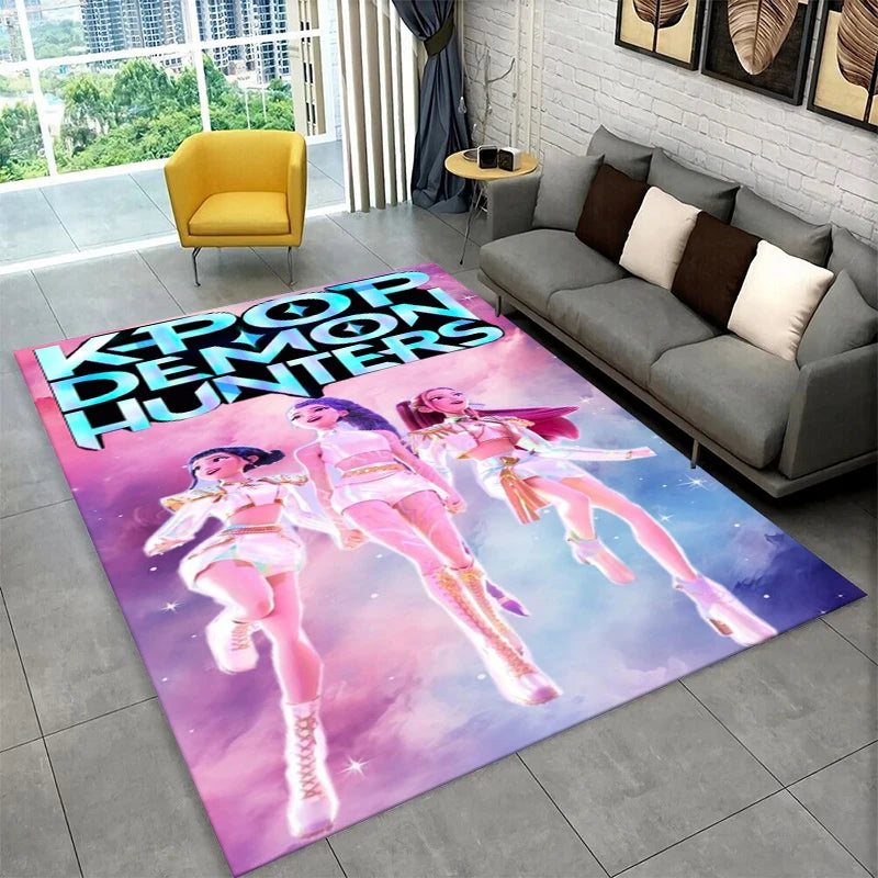 Tappeto Kpop Demon Hunter Rumi Mira Zoey Cartoon Group per sala giochi, camera da letto, soggiorno, divano, decorazione per la casa, tappeto antiscivolo