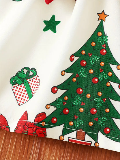 Ceeniu Il mio primo Natale Abiti da bambina Abito verde patchwork natalizio stampato Costume di Capodanno per neonati