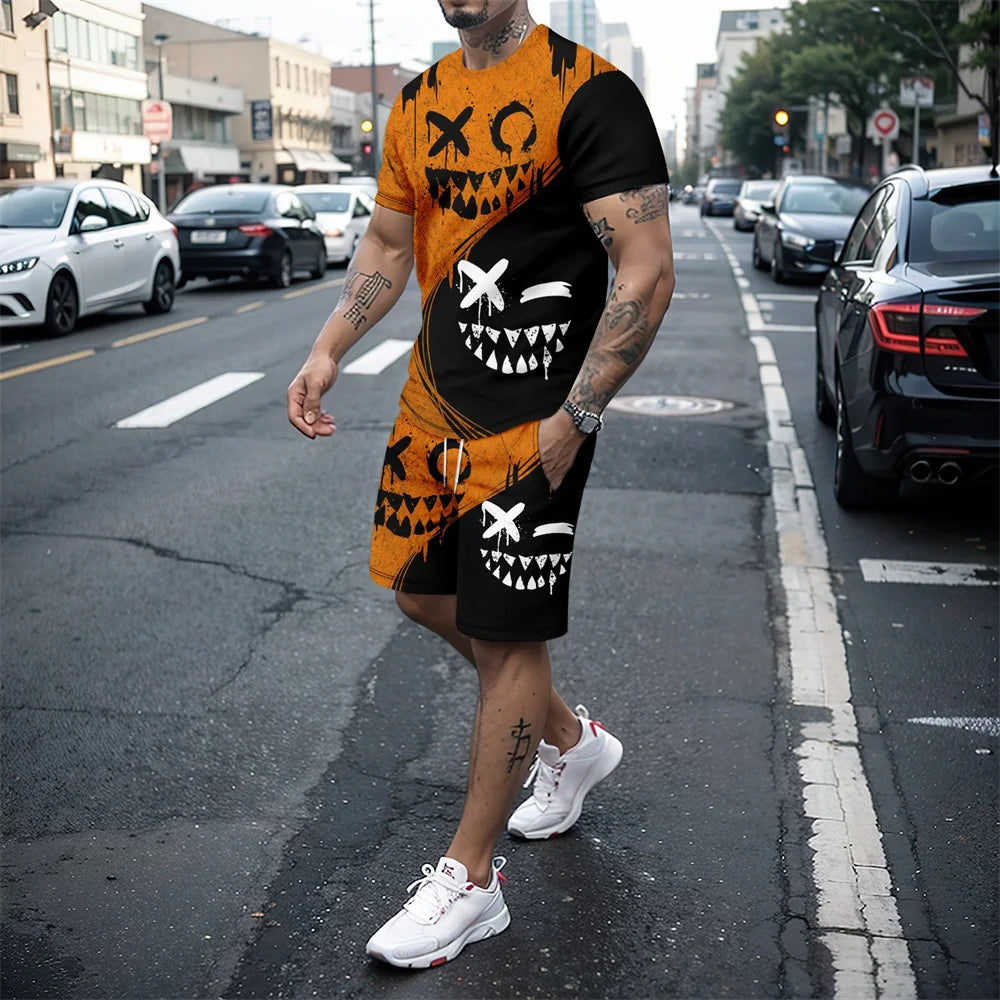 Completo da uomo 2024 nuovo stile hip hop con stampa 3D, vestibilità oversize, maniche corte, pantaloncini, abbigliamento sportivo estivo casual da uomo.
