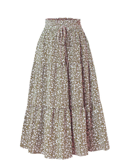 Women's Summer Floral Midi Skirt A-Line Half Skirt with Elastic Waistband Elegant and Flowy