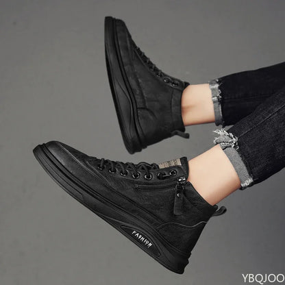 Nuove scarpe alte da uomo, scarpe casual comode in pelle con lacci, scarpe da skate alla moda, stivali da uomo impermeabili e di tendenza, Zapatos Homme