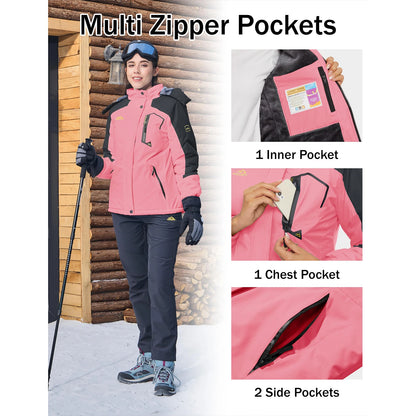 MAGCOMSEN Womens Ski Jacket Winter Warm Fleece Parka Windproof Rain Snowproof Thermal Heavy Coat Hiking Ladies Snowboard Anorak