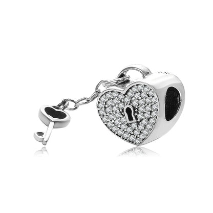 100% autentico argento sterling 925, cuore rosa, perline di zirconi trasparenti, compatibile con i charm europei originali, braccialetti e creazione di gioielli