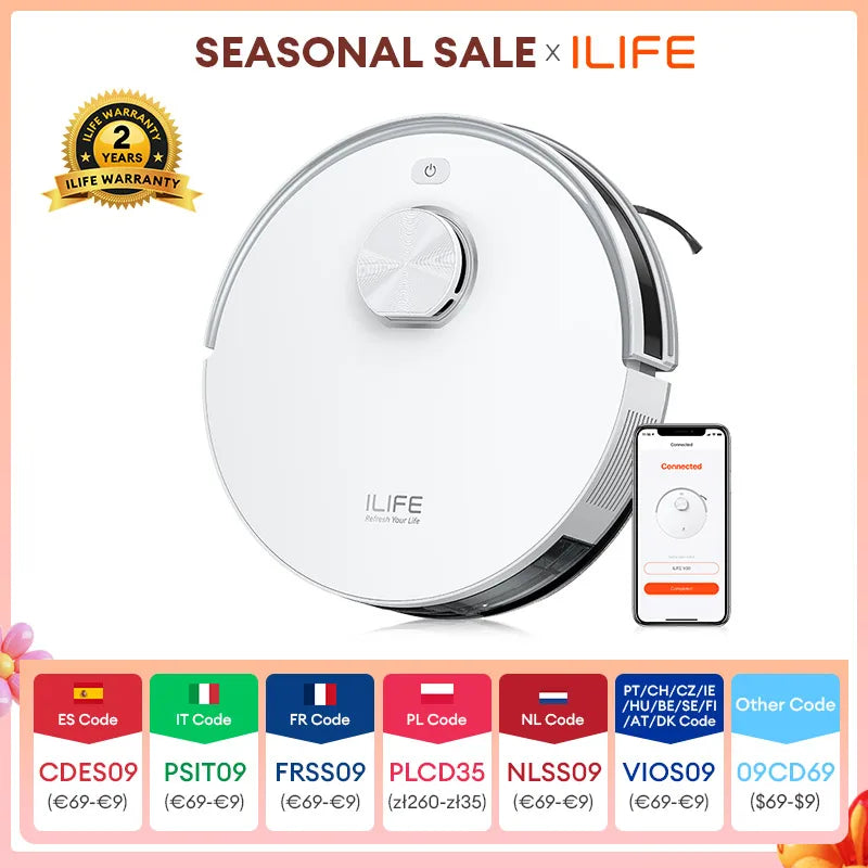 ILIFE V30 Robot Vacuum Cleaner, Laser Navigation, 10000Pa Suction, Up to 150min Runtime, APP Control, Customizable cleaning