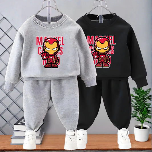 Completo per bambini Marvel Primavera/Autunno: felpa e pantaloni della tuta con stampa di Capitan America, set casual con cappuccio per bambini (2 pezzi).