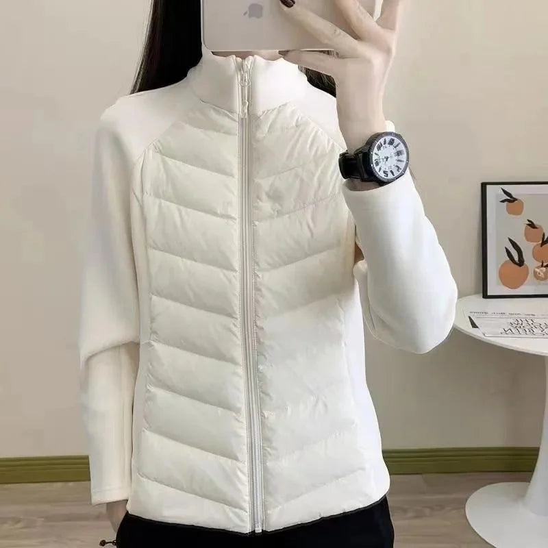 Spliced Motion Cotton-padded Jacket Women's Sweatshirt Stand-up Collar Warm Slim Coat Outdoor Sports Outerwear Autumn Winter
