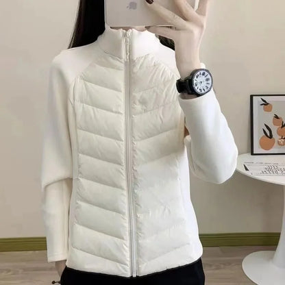 Spliced Motion Cotton-padded Jacket Women's Sweatshirt Stand-up Collar Warm Slim Coat Outdoor Sports Outerwear Autumn Winter