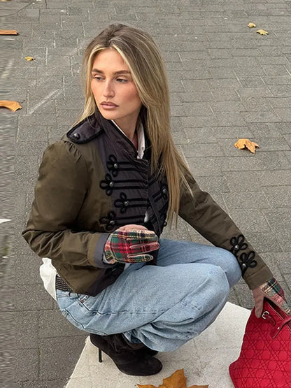 Street Retro Bomber Jackets Women Standneck 3D Knitted Patchwork Long Sleeves Zipper Coats Female 2026 Spring New Chic Outwears
