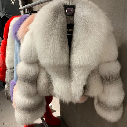 # Golden Fox Fur Jacket Lady Real Fox Fur Coat Short Female Long Sleeve Natural Fur Cloth with Collar