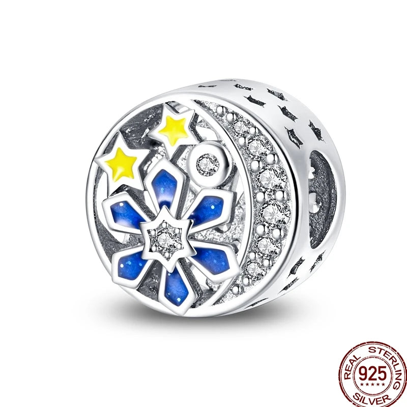 Squisito elemento a stella cava rotonda in argento sterling 925 a forma di fiore, adatto per braccialetti originali fai da te da 3 mm in argento 925