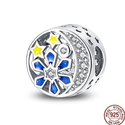 Squisito elemento a stella cava rotonda in argento sterling 925 a forma di fiore, adatto per braccialetti originali fai da te da 3 mm in argento 925