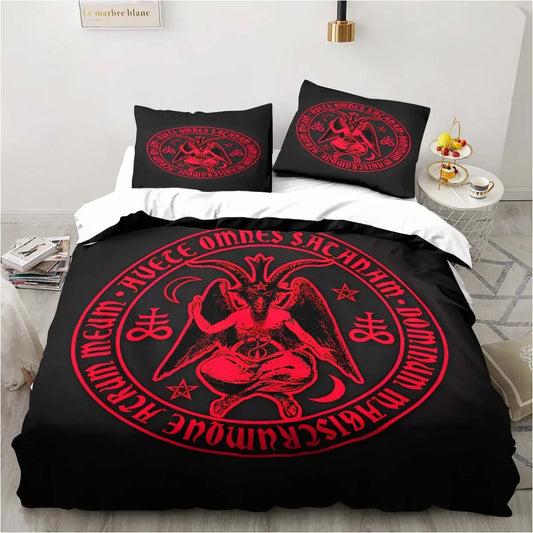 Biancheria da letto satanica, biancheria da letto per letto singolo con tema demoniaco, set inferno e morte, set copripiumino da 3 pezzi, copripiumino matrimoniale king size, tessuti per la casa.