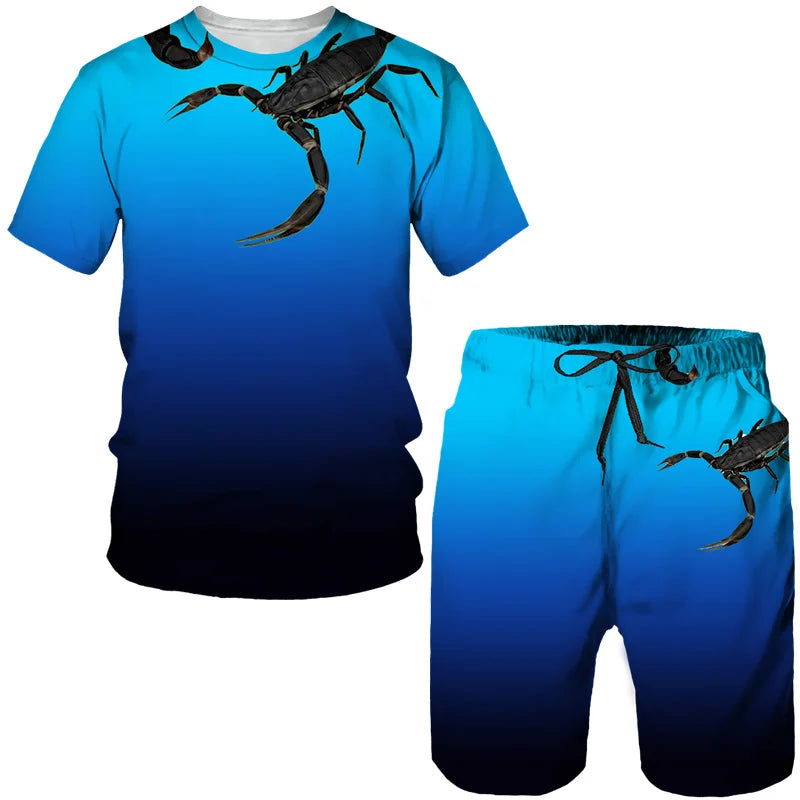 Nuovo set di magliette e pantaloncini con stampa 3D Scorpion, tuta da uomo, maglietta a maniche corte oversize, set di pantaloni, abbigliamento da uomo
