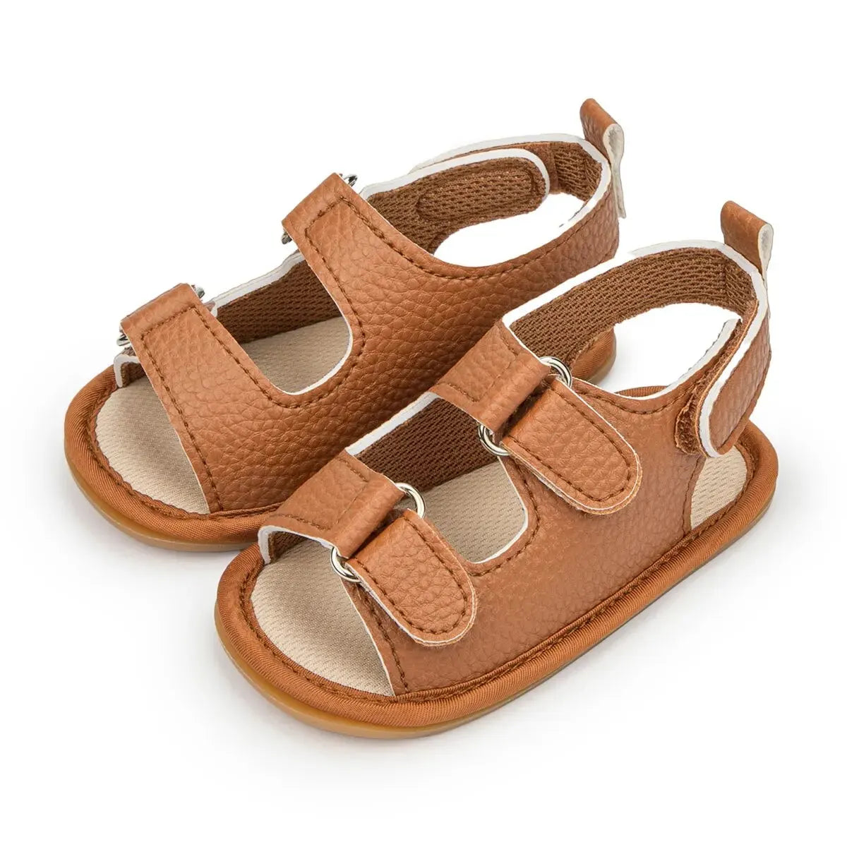 Sandali estivi per neonati Meckior, scarpe per bambini in pelle PU con suola in gomma antiscivolo, primi passi per neonati e bambine da 0 a 18 mesi.