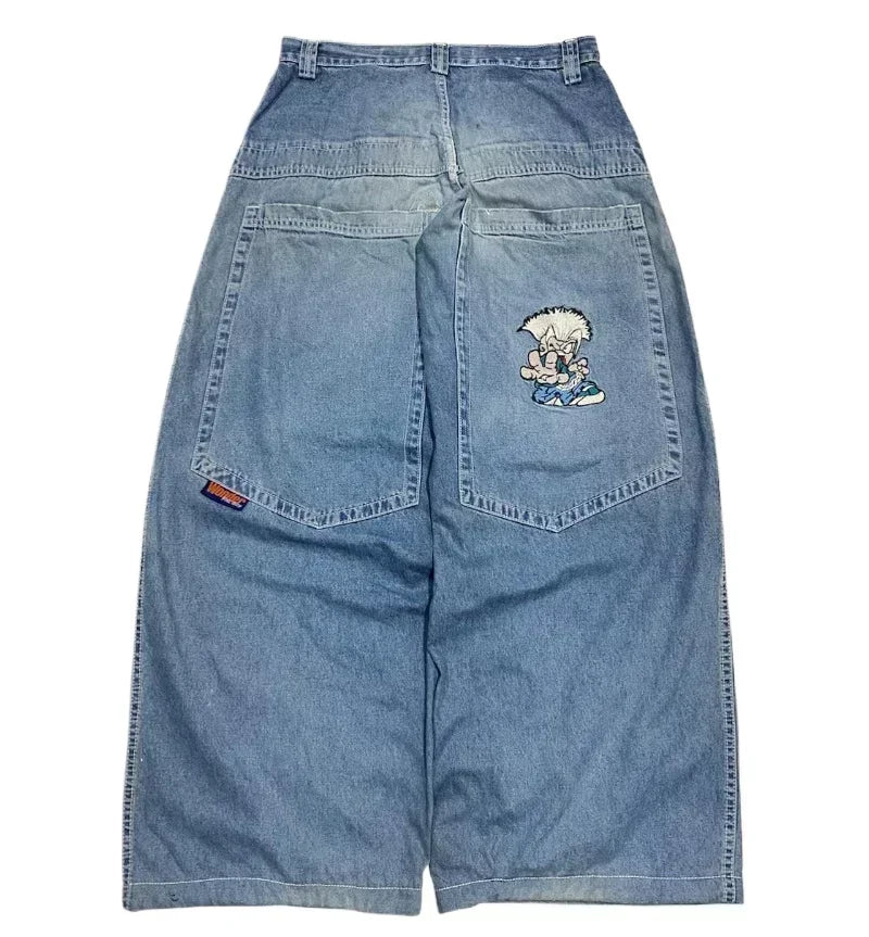 2024 Nuova tendenza americana 2024 Jeans larghi con ricamo hip-hop retrò per uomo e donna Y2K Harajuku Gothic Streetwear