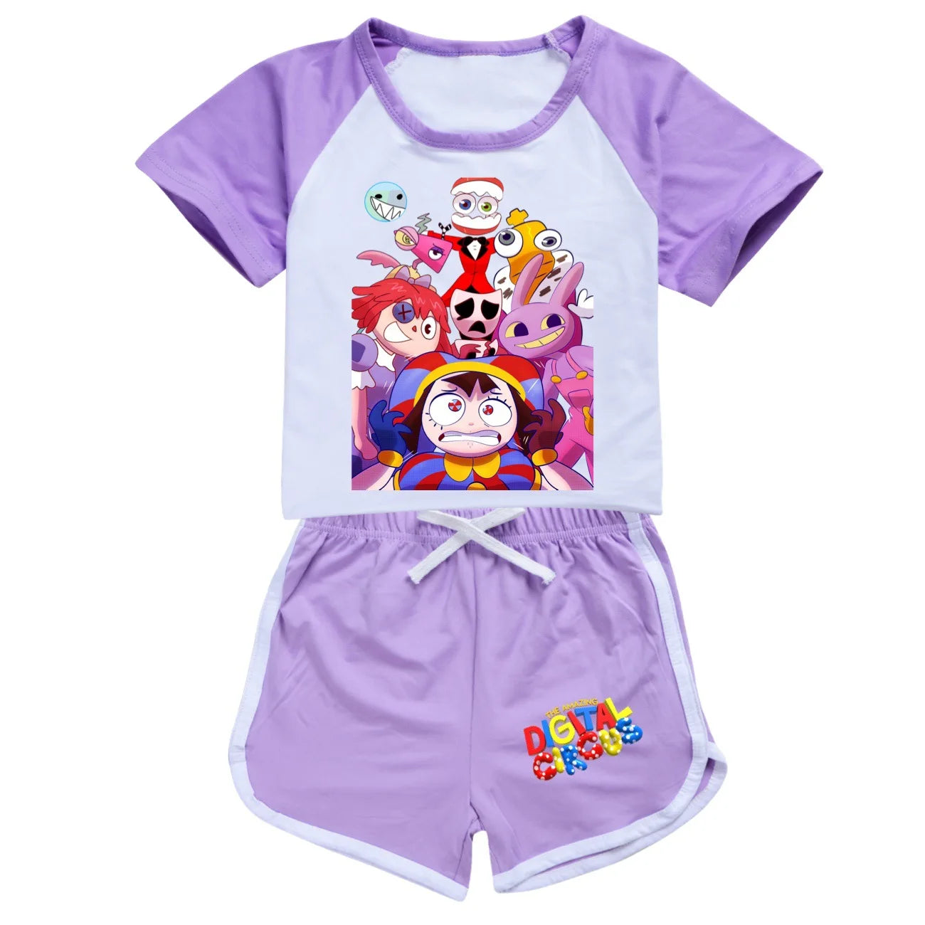Abbigliamento per ragazzi: fantastico pigiama estivo digitale a tema circo con maglietta a maniche corte in cotone e pantaloncini, costume sportivo per ragazze 2896