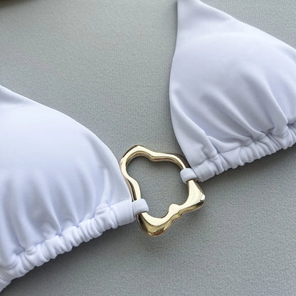 Nuovo bikini sexy a tinta unita con lacci e spacco, costume da bagno a due pezzi per donna