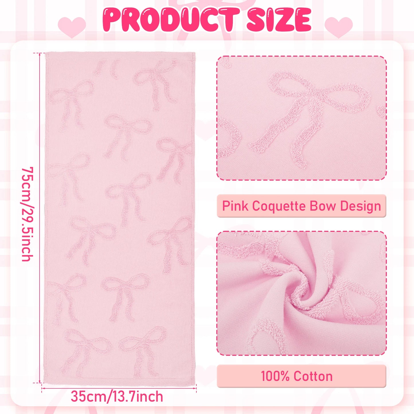 2/3Pcs Bath Towel Cotton 3D Bow Pattern Face Towel Strong Absorbency Embossing Bow Hand  Towel for Kitchen Bathroom Guest Room