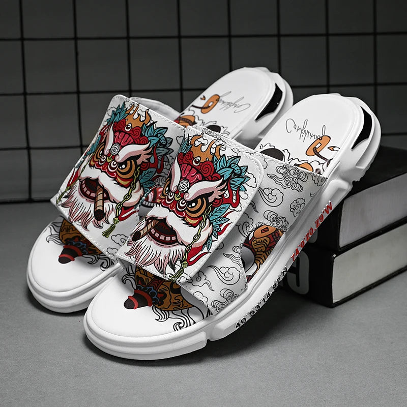 Pantofole da uomo alla moda per interni ed esterni, stile strada, spiaggia, stile coppia, infradito antiscivolo, morbide, leggere, estive, casual.