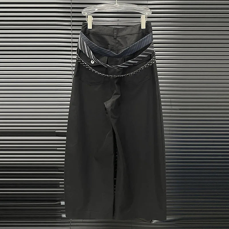 DEAT 2025 Early Autumn New Style Tie Design Wide-Leg Pants For Women Versatile High Waist Loose Cargo Trousers Female 11A06304