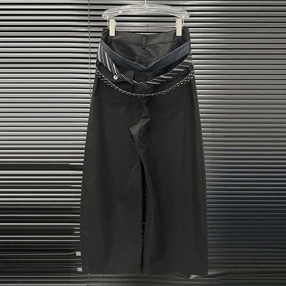 DEAT 2025 Early Autumn New Style Tie Design Wide-Leg Pants For Women Versatile High Waist Loose Cargo Trousers Female 11A06304