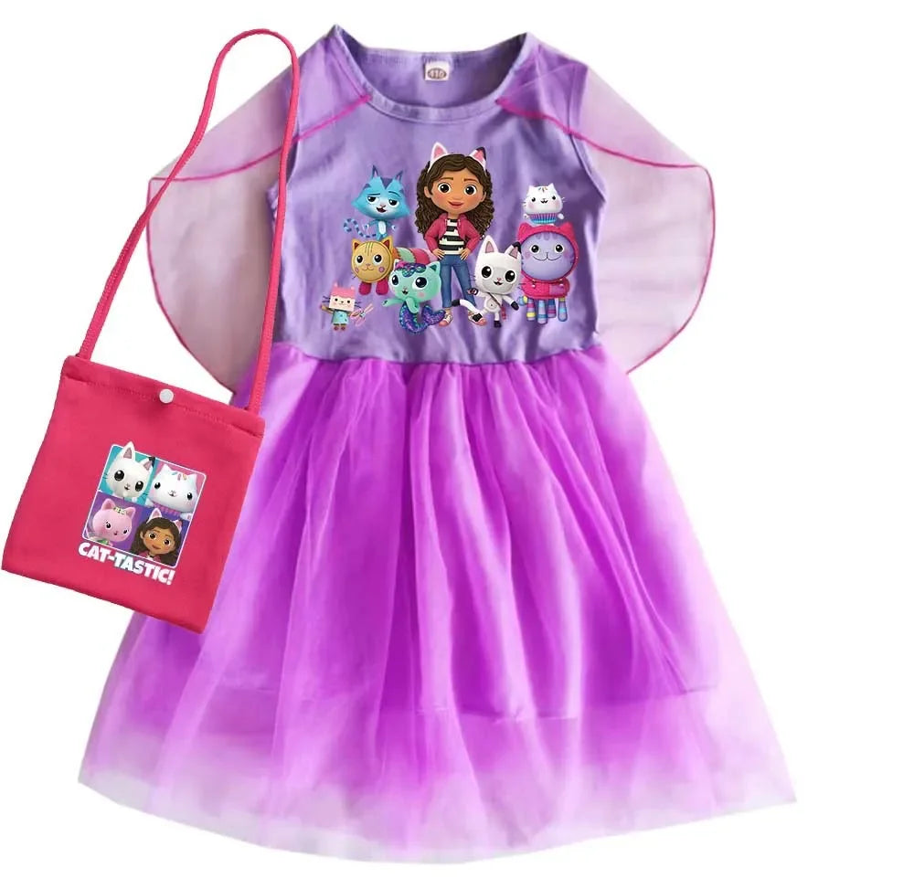 Mochila Gabby's Dollhouse Dress Bambini Gabbys Chat Vestiti Ragazze Manica corta Abiti casual Bambini Matrimonio Principessa Abiti