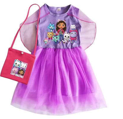 Mochila Gabby's Dollhouse Dress Bambini Gabbys Chat Vestiti Ragazze Manica corta Abiti casual Bambini Matrimonio Principessa Abiti