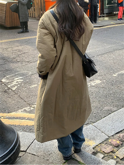 Alien Kitty 2024 High Street Maxi Parkas Daily Women Chic Winter Slim OL Elegant Cotton Padded Slim Daily Loose Casual Coats