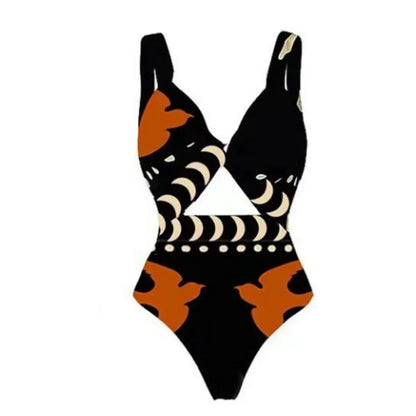 Bikini sexy a vita alta con stampa di uccelli in rete, set da 3 pezzi, costume da bagno intero alla moda con intagli, nuovo pareo da spiaggia 2024, monokini