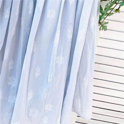 Cotton Linen Blue Midi Pleated Skirt, Fashion Print Skirts For Woman 2025 Summer